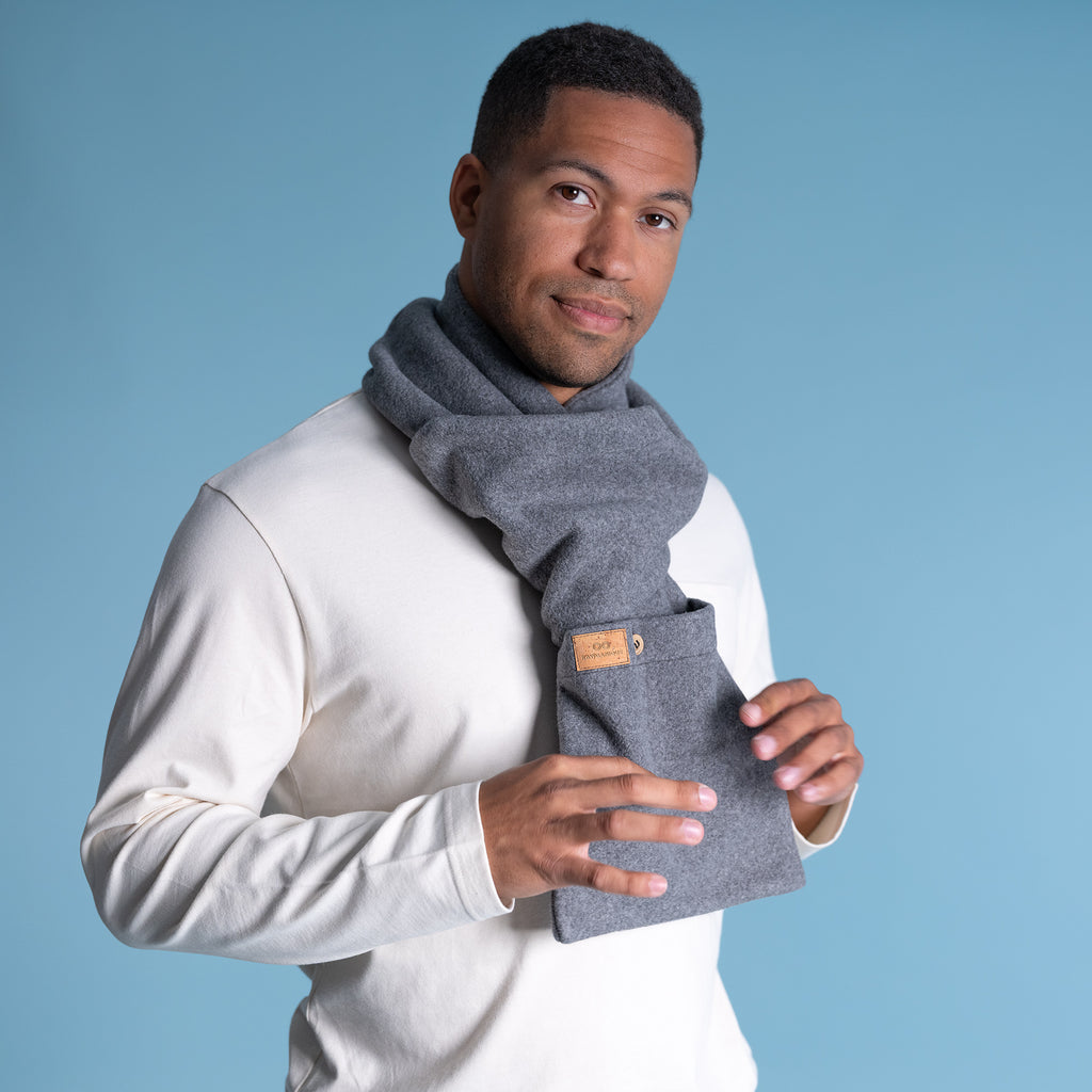 100% organic cotton fleece scarf with pocket