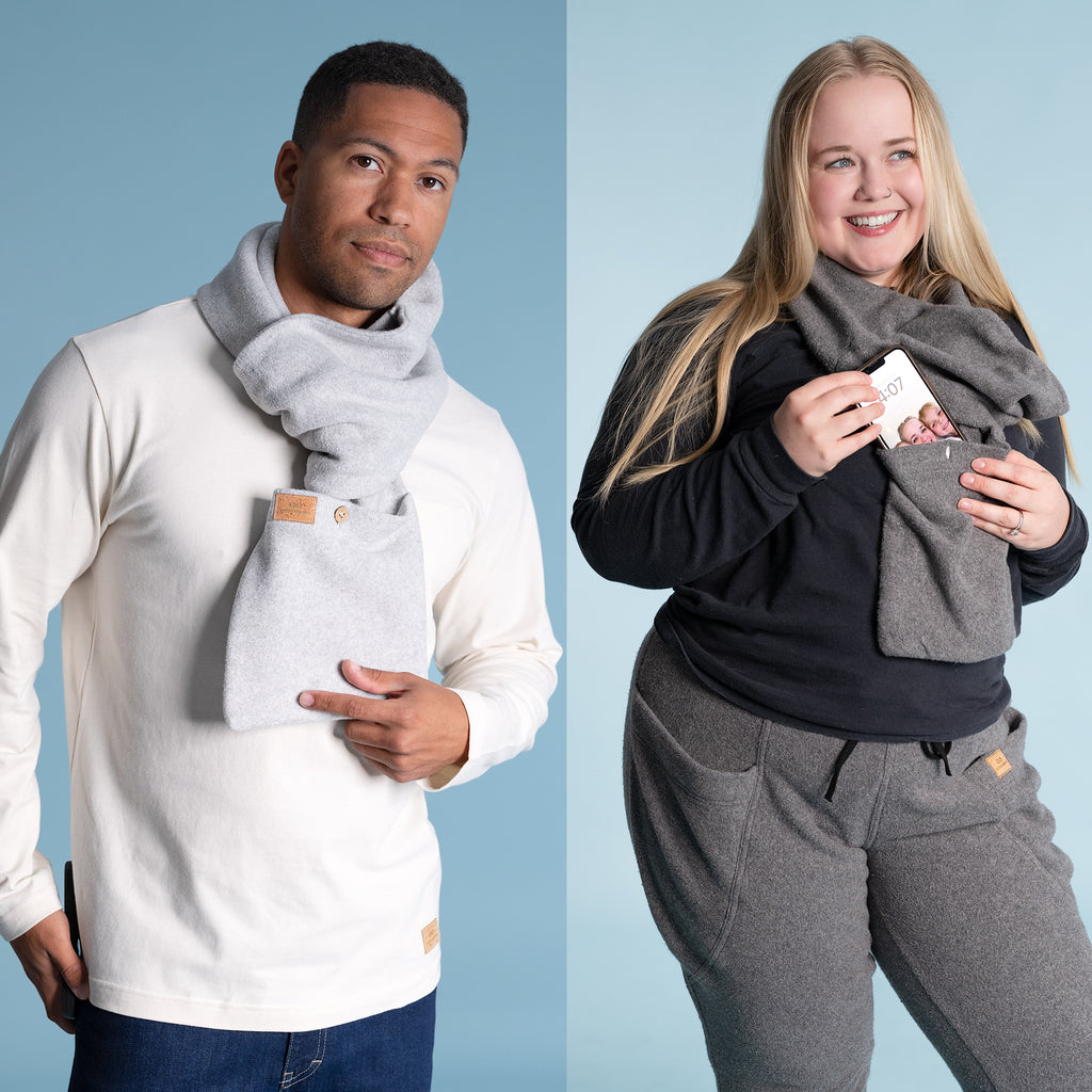 100% organic cotton fleece scarf with pocket