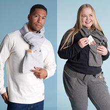 Load image into Gallery viewer, 100% organic cotton fleece scarf with pocket