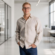 Load image into Gallery viewer, plastic-free organic linen dress shirt with pocket