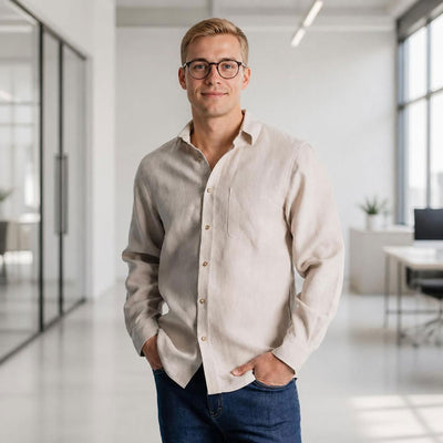 plastic-free organic linen dress shirt with pocket