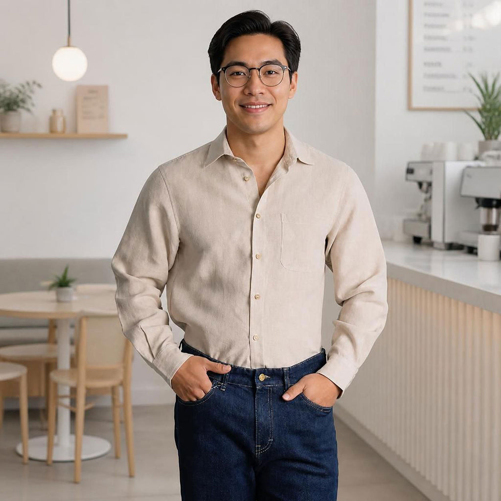 plastic-free organic flax linen dress shirt with pocket