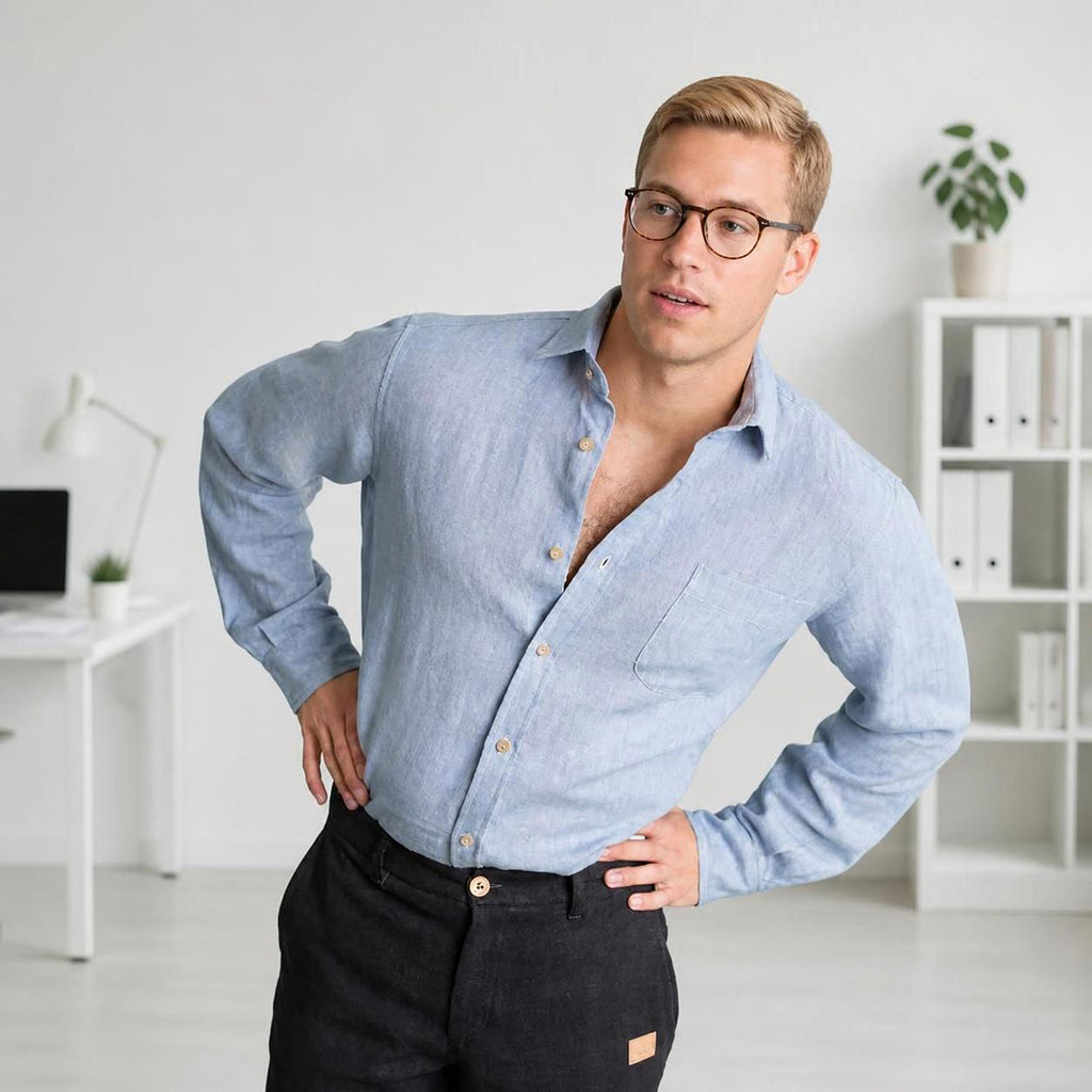 plastic-free 100% organic linen dress shirt with pocket polyester-free