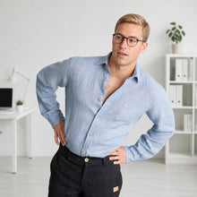 Load image into Gallery viewer, plastic-free 100% organic linen dress shirt with pocket polyester-free