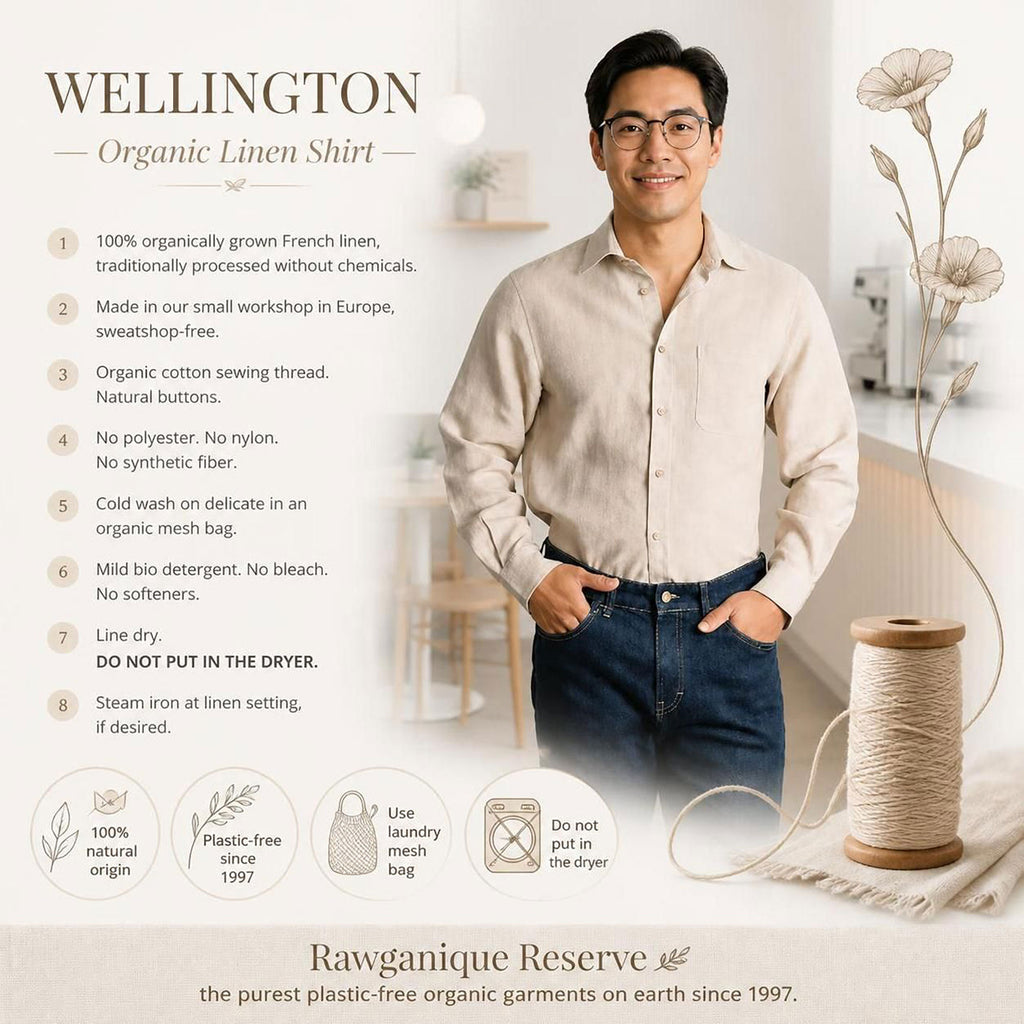 plastic-free 100% organic linen dress shirt with pocket polyester-free
