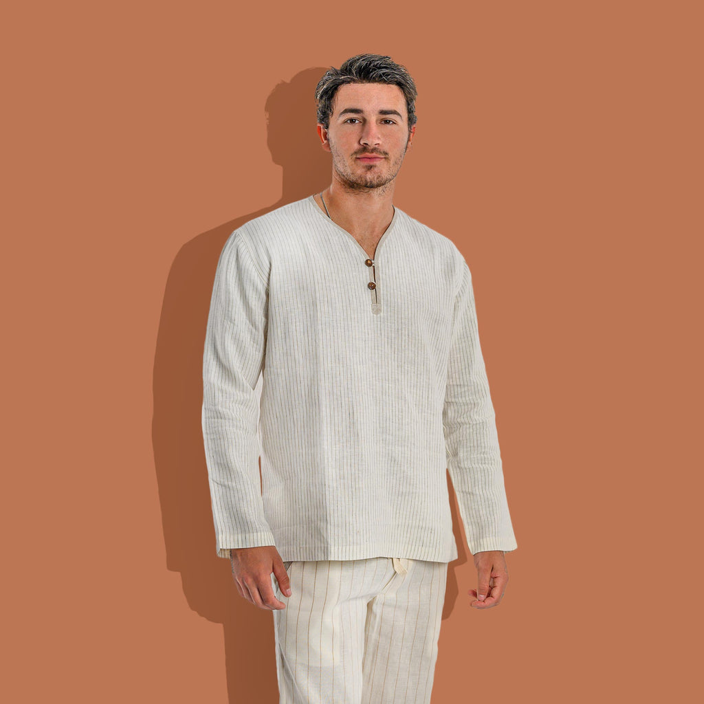 100% Organic Linen SAMADHI Shirt (Long-Sleeve; Unisex) (Closeout - Final Sale) (99.5% Biodegradable)