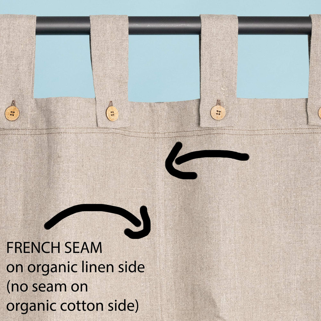 BOTTICELLI Organic Linen Blackout Curtain (With Organic Cotton Back) (Reversible, OC Thread, No PVC, No Vinyl, No Acrylic, No Polyester, No Plastic, No Synthetics Whatsoever) (Handmade Hemp Macrame Rings) (100% Biodegradable)