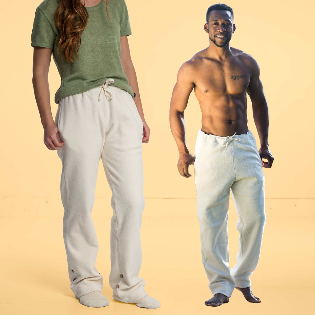 elastic-free organic cotton fleece sweatpants