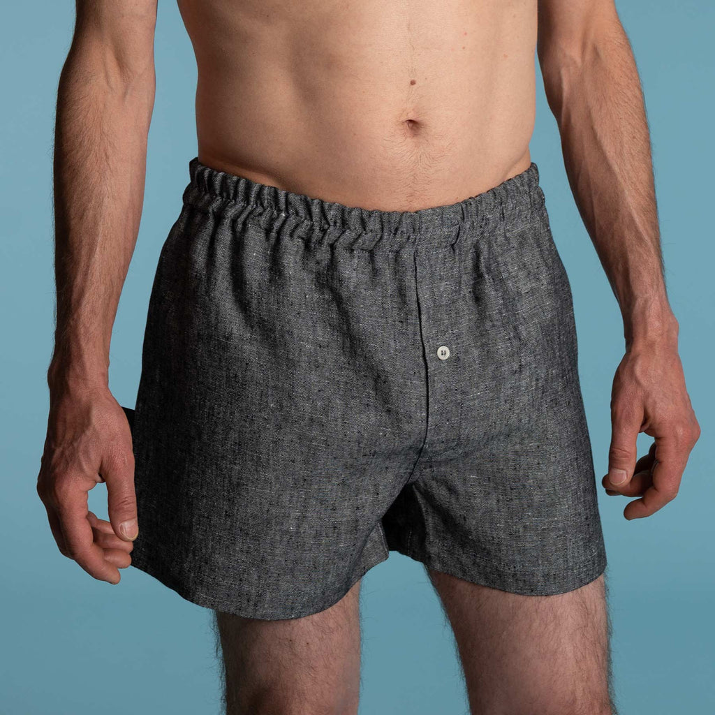 JOEY 100% Organic Hemp Boxer Shorts (Tagua Nut Buttons, OC Thread, Plastic-Free, 100% Biodegradable Organic Elastic Option)