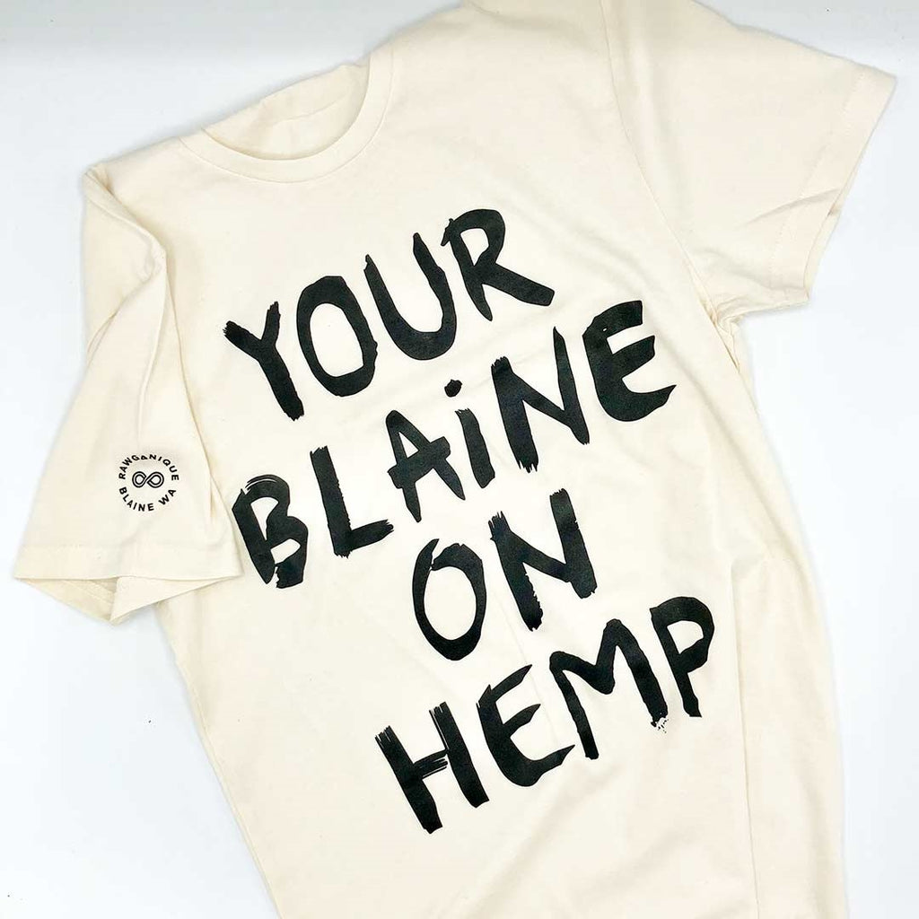 PUREVALLEY 100% Organic Cotton T-Shirt - Eco-Printed: Your Blaine On Hemp (99.9% Biodegradable)