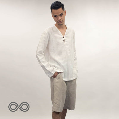 100% Organic Linen SAMADHI Shirt (Long-Sleeve; Unisex) (Closeout - Final Sale) (99.5% Biodegradable)
