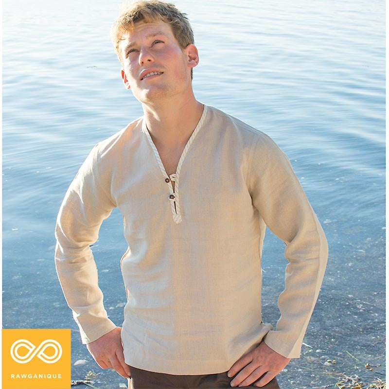 100% Organic Linen SAMADHI Shirt (Long-Sleeve; Unisex) (Closeout - Final Sale) (99.5% Biodegradable)