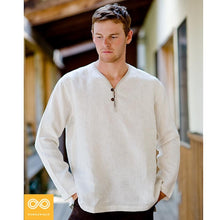 Load image into Gallery viewer, 100% Organic Linen SAMADHI Shirt (Long-Sleeve; Unisex) (Closeout - Final Sale) (99.5% Biodegradable)