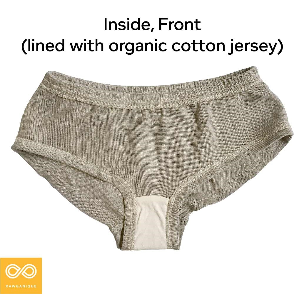 RAQUEL 100% Organic Linen Knit Boy Short Panty (OC Thread, OC Lining, Undyed, Organic Elastic Option) (99.9%-100% Biodegradable)