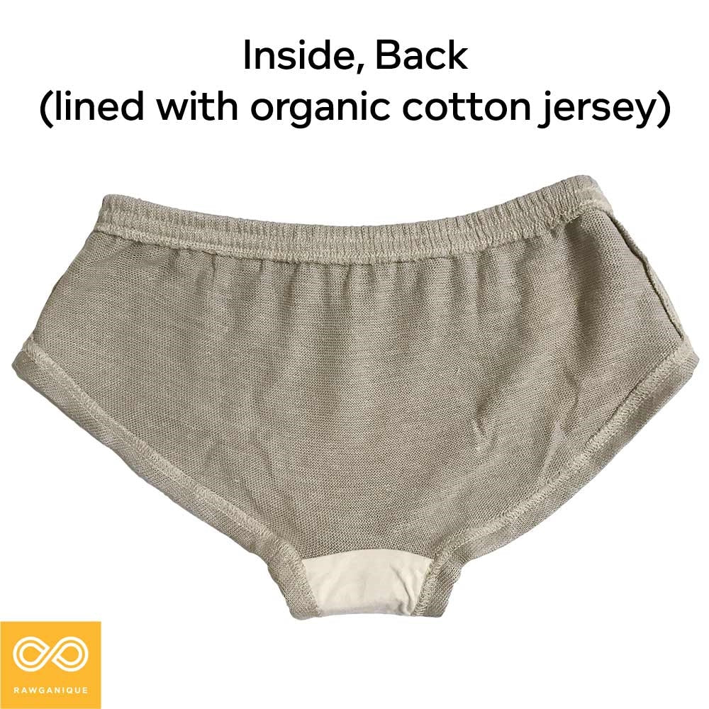 RAQUEL 100% Organic Linen Knit Boy Short Panty (OC Thread, OC Lining, Undyed, Organic Elastic Option) (99.9%-100% Biodegradable)