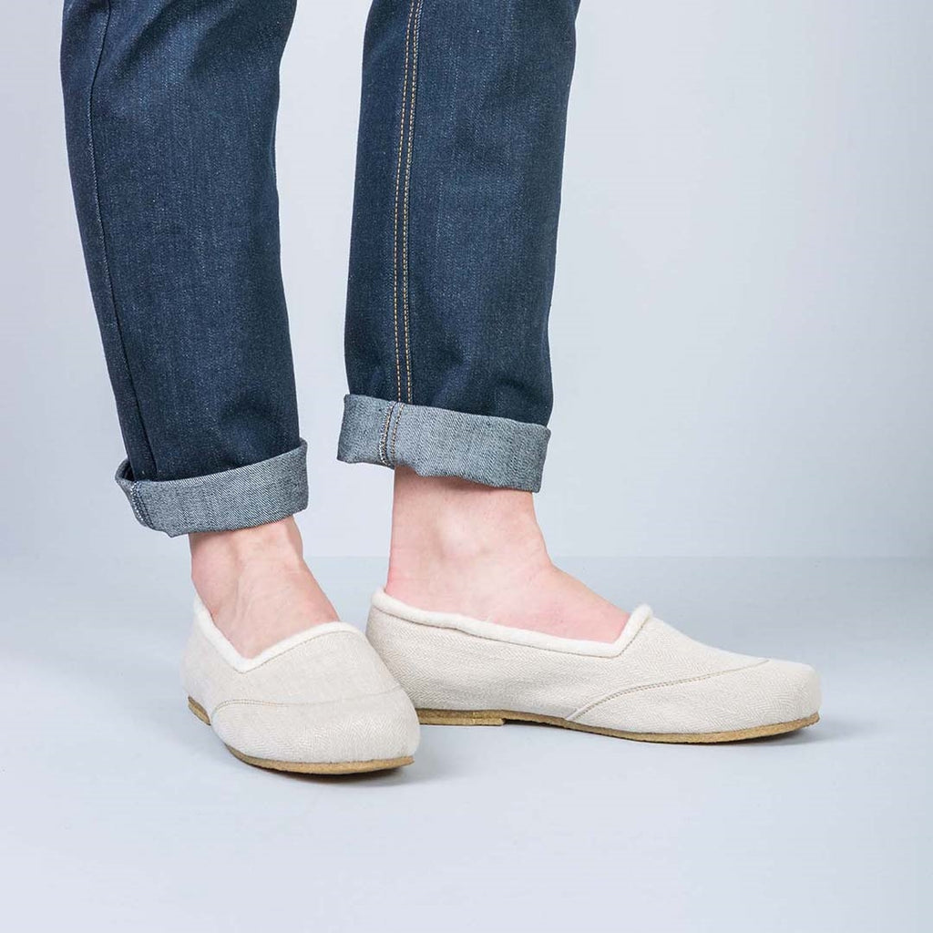 SNOW WHITE Handmade Hemp Ballet Flats (Lined with 100% Organic Cotton Fleece)