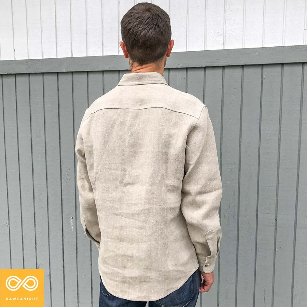 RAPHAEL 100% Organic Hemp 10oz Long-Sleeve Shirt (Thicker 10oz Fabric, Plastic-Free Coconut Buttons) (99.99%-100% Biodegradable)