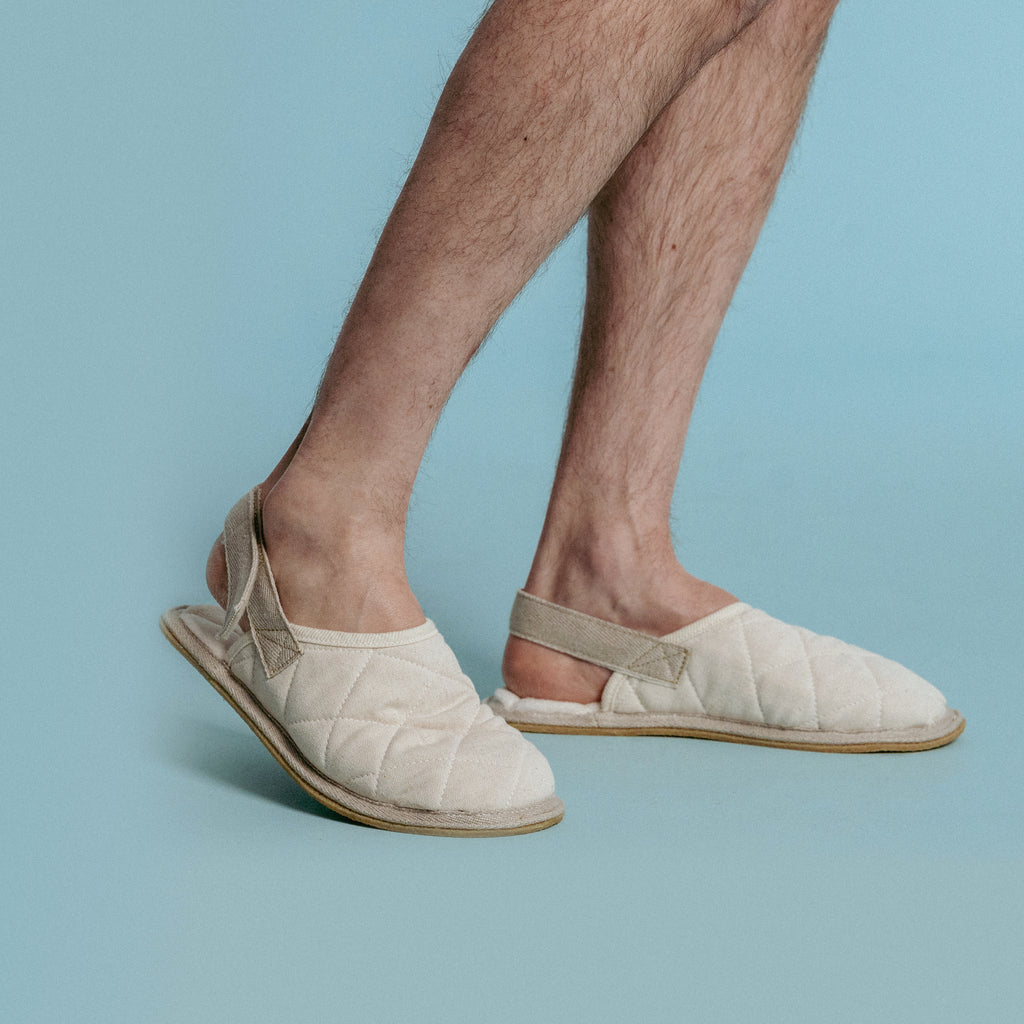 TOKYO 100% Organic Cotton Indoor/Outdoor House Slippers (Natural Rubber Soles, Velcro Closure) (99.9% Biodegradable) (Discontinued)